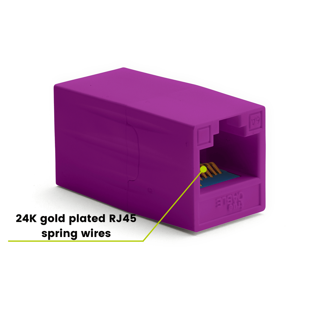 Cat6A Inline Coupler | Unshielded | Purple | 2pc | 24K gold plated spring wires