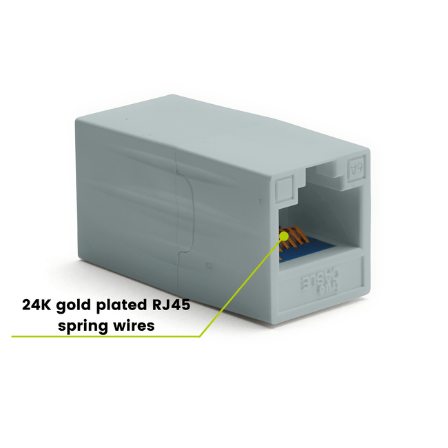 Cat6A Inline Coupler | Unshielded | Gray | 2pc | 24K gold plated spring wires
