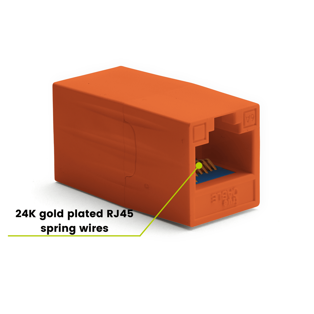 Cat6A Inline Coupler | Unshielded | Orange | 12pc | 24K gold plated spring wires