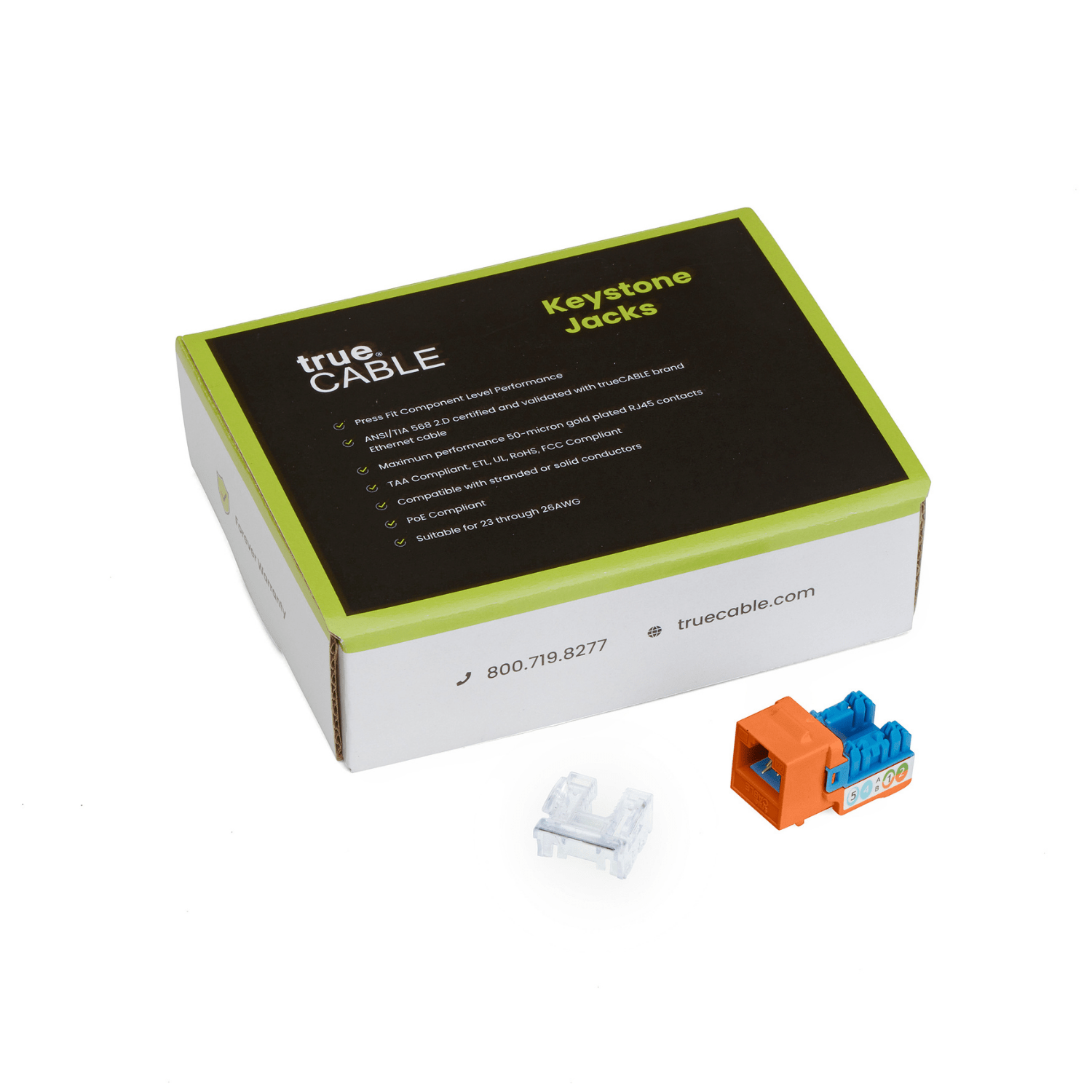 Cat6A Punch Down Keystone Jack | Unshielded | 12pc | Packaging | Orange