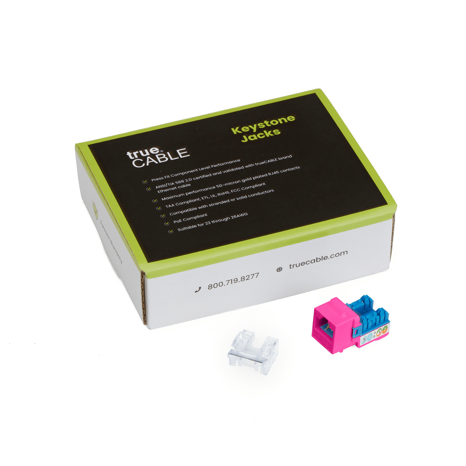 Cat6A Punch Down Keystone Jack | Unshielded | 12pc | Packaging | Pink