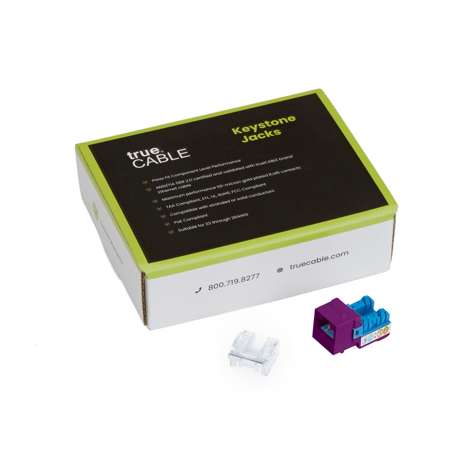 Cat6A Punch Down Keystone Jack | Unshielded | 12pc | Packaging | Purple