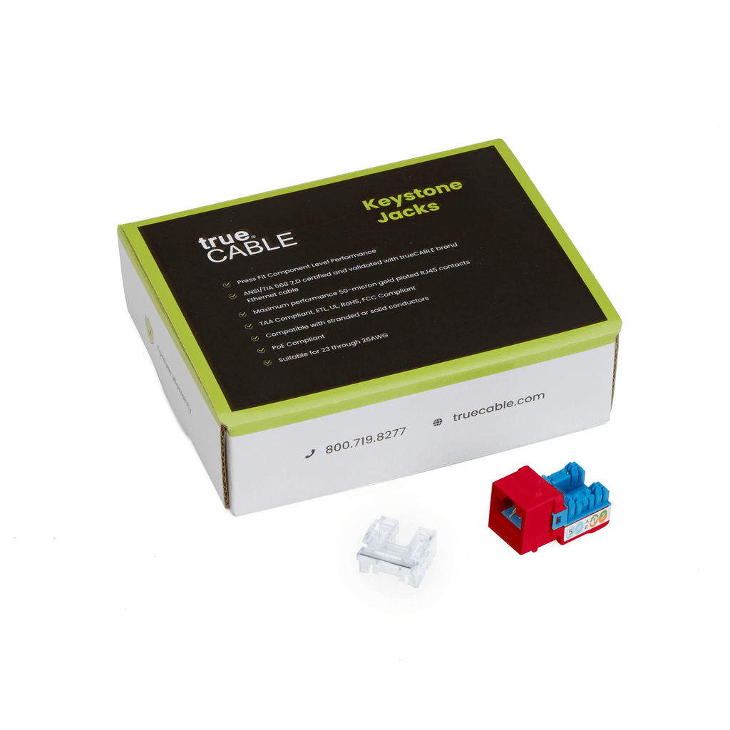 Cat6A Punch Down Keystone Jack | Unshielded | 12pc | Packaging | Red