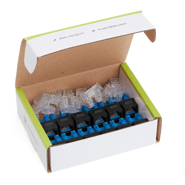 Cat6A Punch Down Keystone Jack | Unshielded | 12pc | Contents of Box | Black
