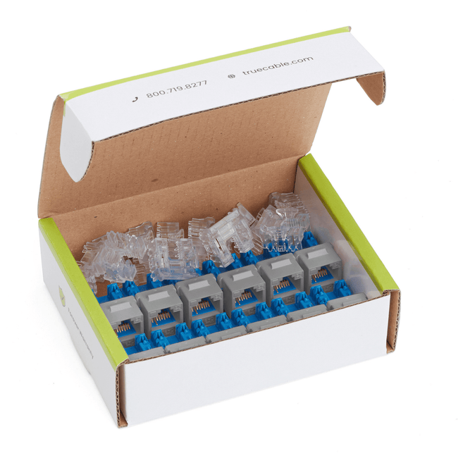 Cat6A Punch Down Keystone Jack | Unshielded | 12pc | Contents of Box | Gray