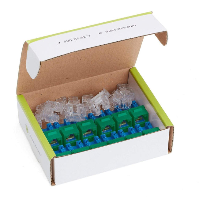 Cat6A Punch Down Keystone Jack | Unshielded | 12pc | Box Contents | Green