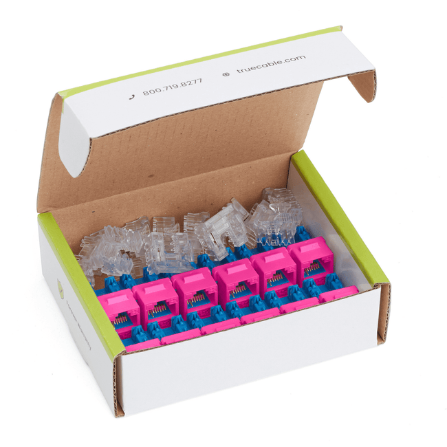 Cat6A Punch Down Keystone Jack | Unshielded | 12pc | Contents of Box | Pink