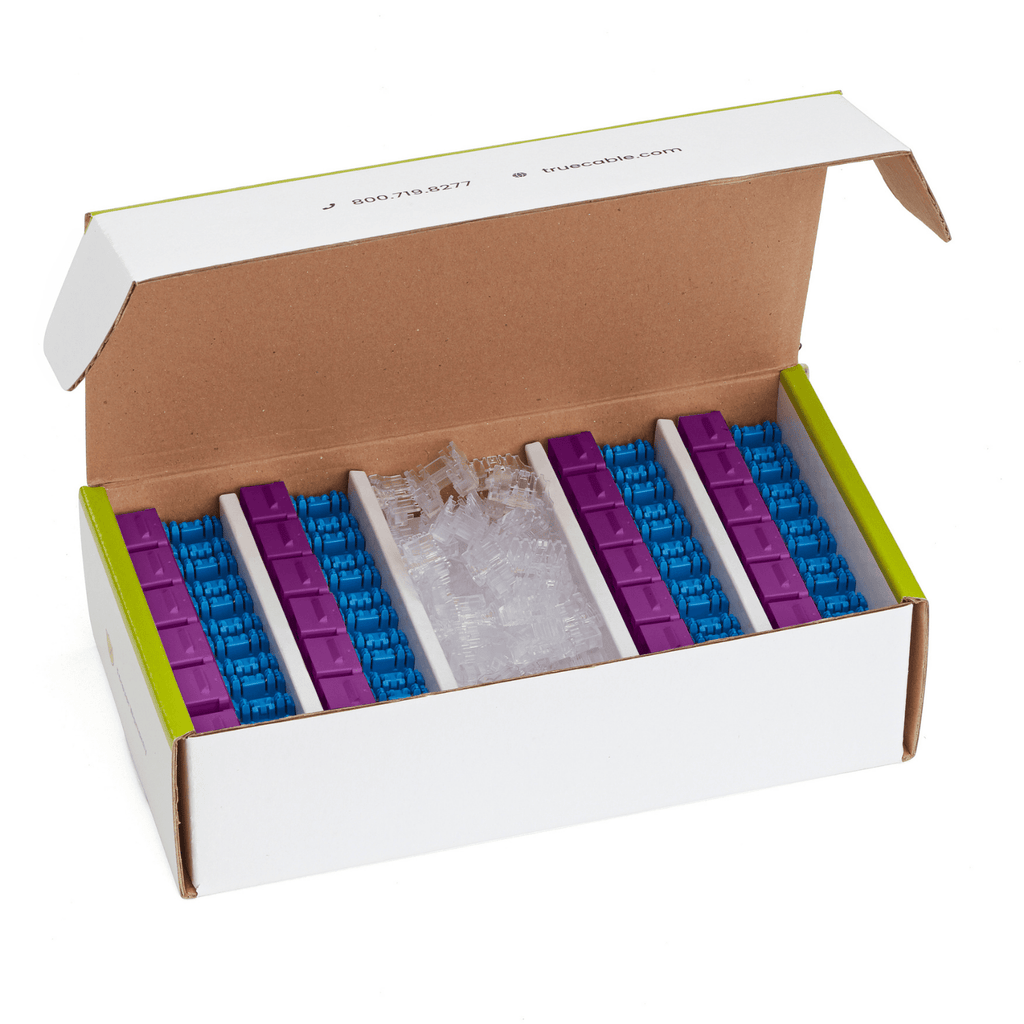 Cat6A Punch Down Keystone Jack | Unshielded | 48pc | Box Contents | Purple