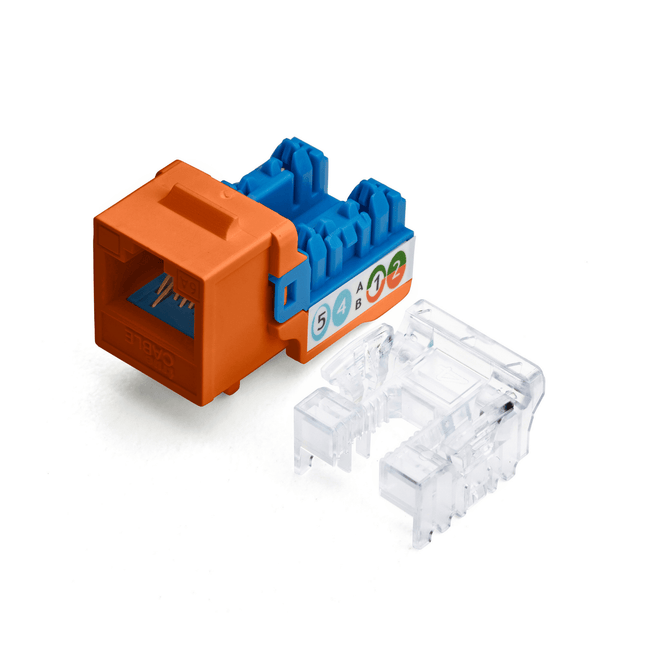 Cat6A Punch Down Keystone Jack | Unshielded | 12pc | Front | Orange