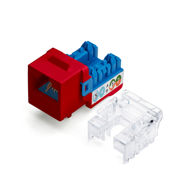 Cat6A Punch Down Keystone Jack | Unshielded | 12pc | Front | Red