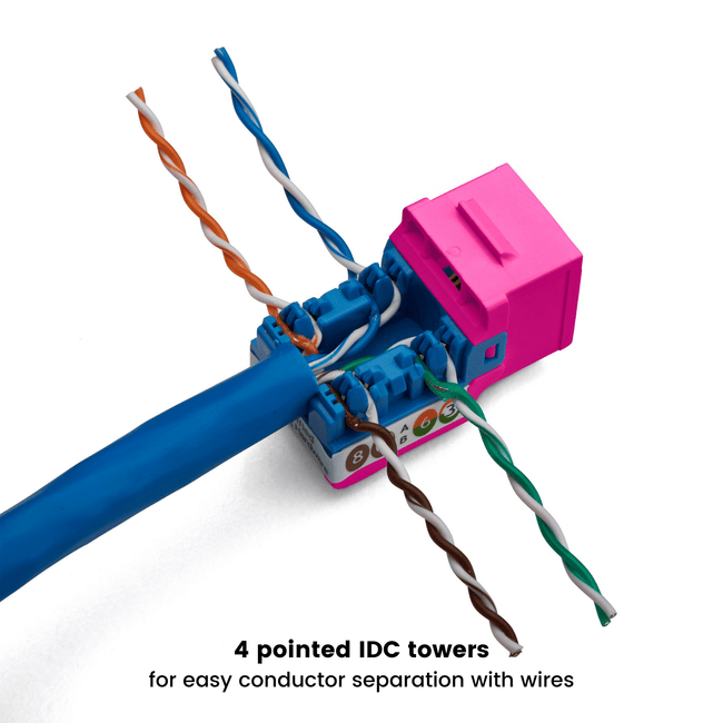 Cat6A Punch Down Keystone Jack | Unshielded | 12pc | Packaging | Pink