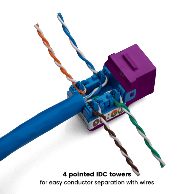 Cat6A Punch Down Keystone Jack | Unshielded | 12pc | Packaging | Purple