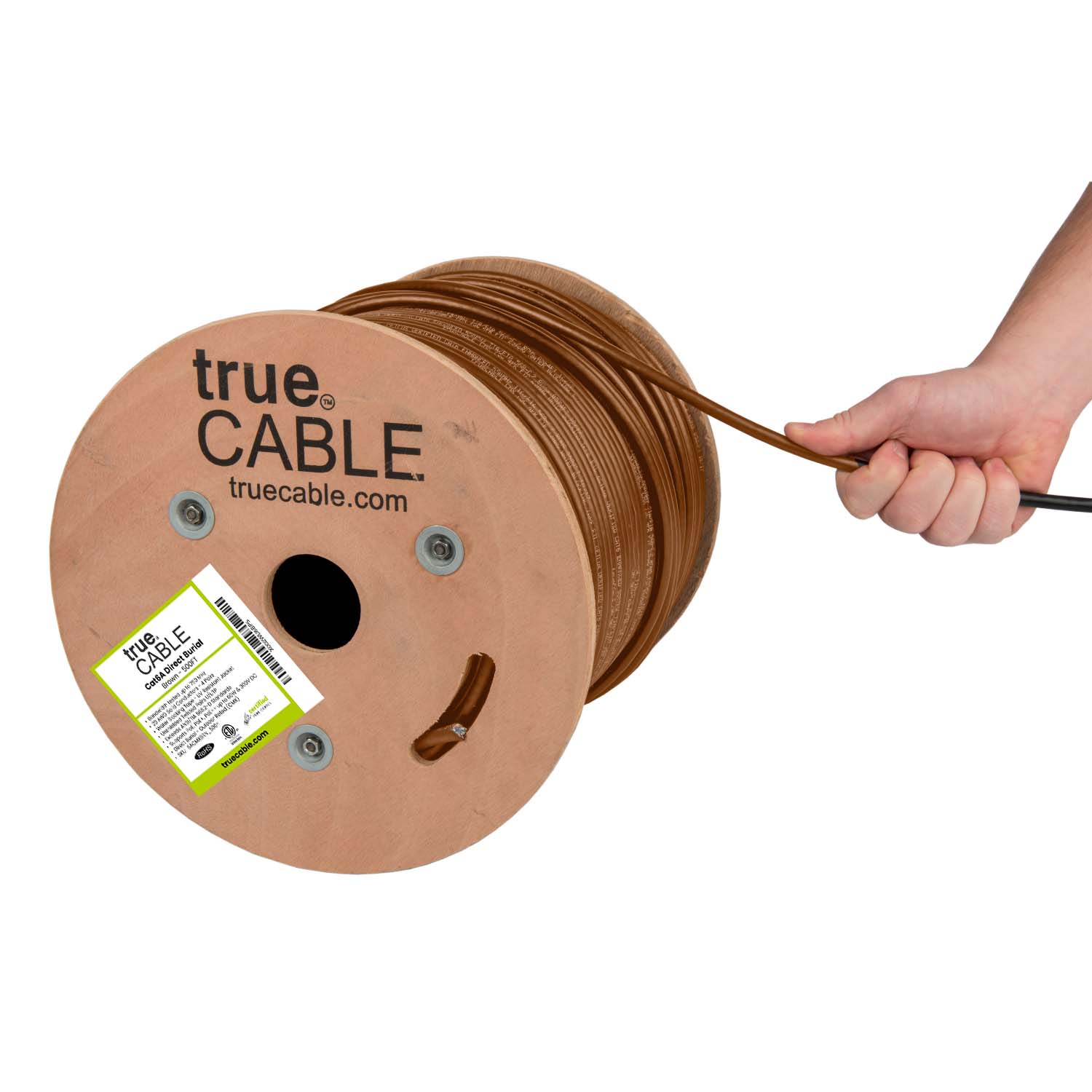 Cat6A Direct Burial, Unshielded, 500ft, brown