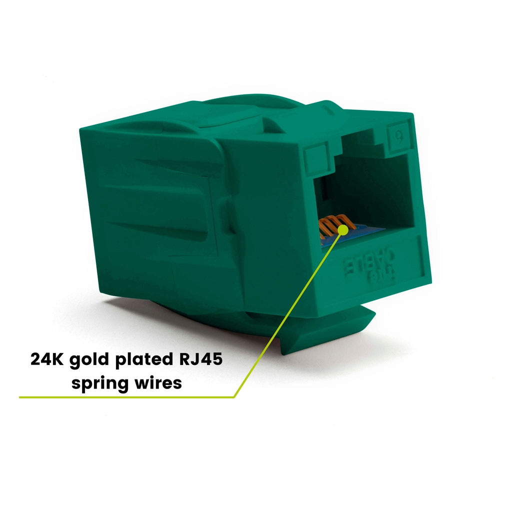Cat6 Keystone Jack Coupler | Unshielded | Green | 2 Piece | 24K gold plated spring wires