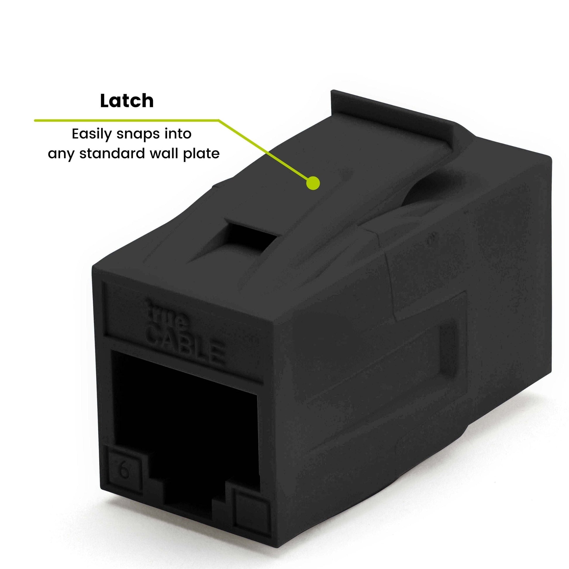 Cat6 Keystone Jack Coupler | Unshielded | Black | 2 Piece | latch