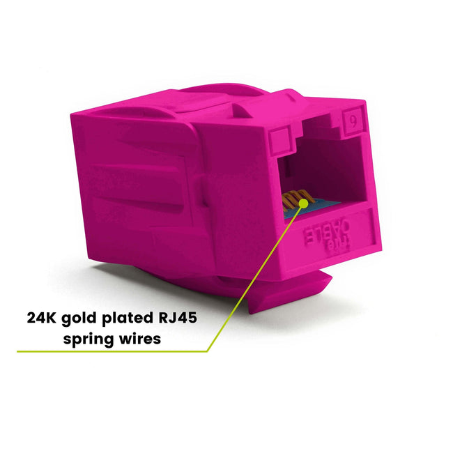 Cat6 Keystone Jack Coupler | Unshielded | Pink | 6 Piece | 24K gold plated spring wires
