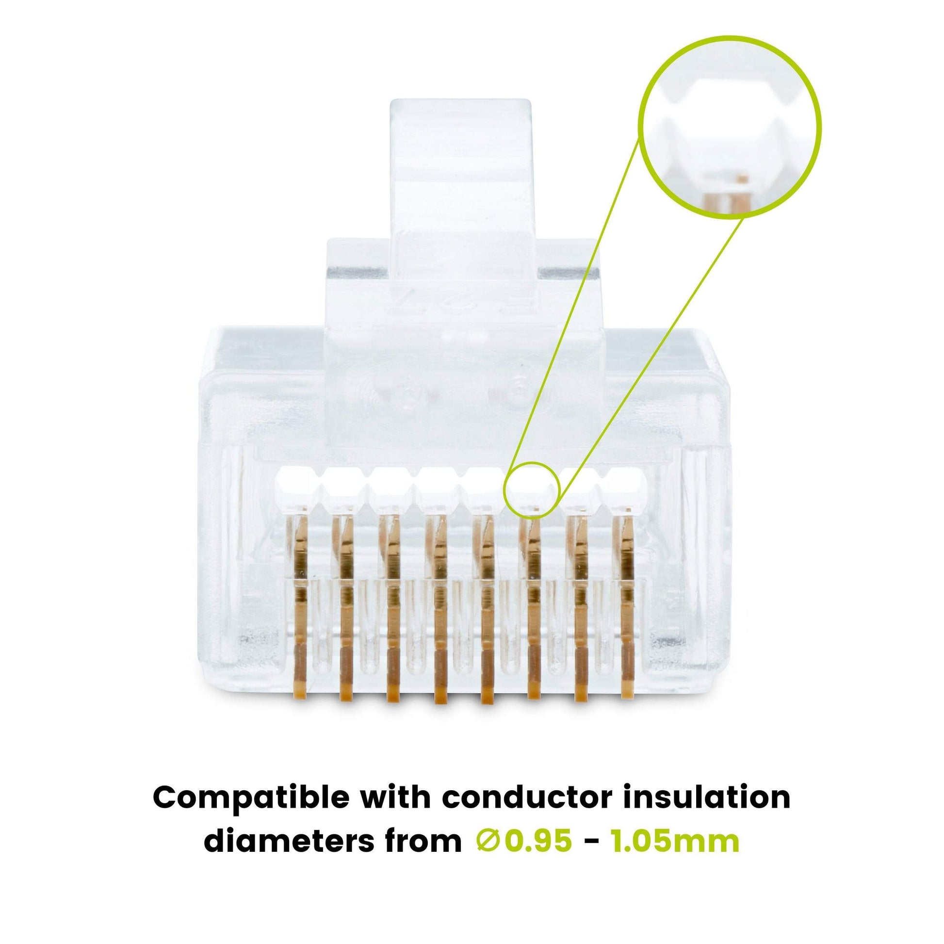 Cat6/6A Pass Through RJ45 Connectors | Unshielded | 20pc | Front