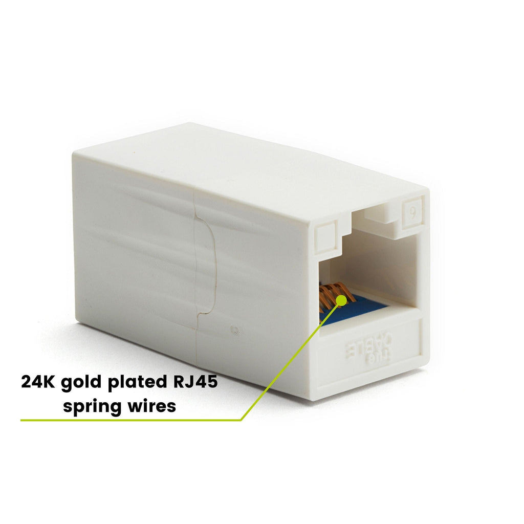 Cat6 Inline Coupler | Unshielded | White | 2pc | 24K gold plated spring wires