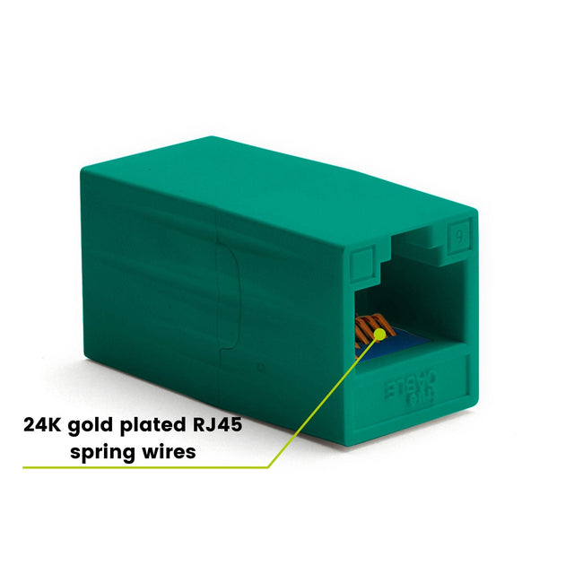 Cat6 Inline Coupler | Unshielded | Green | 2pc | 24K gold plated spring wires