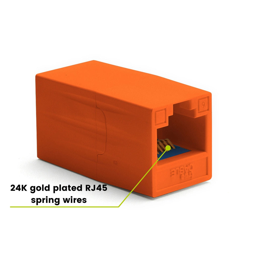 Cat6 Inline Coupler | Unshielded | Orange | 6pc | 24K gold plated spring wires
