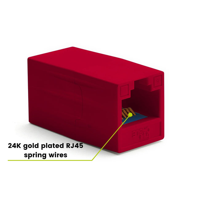 Cat6 Inline Coupler | Unshielded | Red | 12pc | 24K gold plated spring wires 