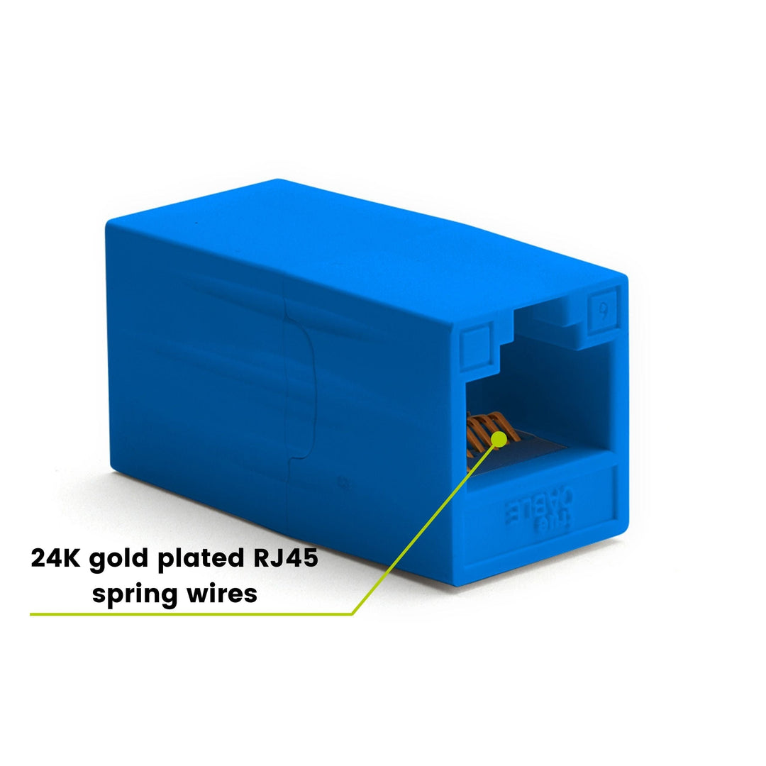 Cat6 Inline Coupler | Unshielded | Blue | 2pc | 24K gold plated spring wires