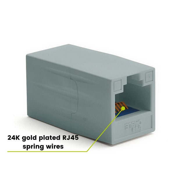 Cat6 Inline Coupler | Unshielded | Gray | 2pc | 24K gold plated spring wires