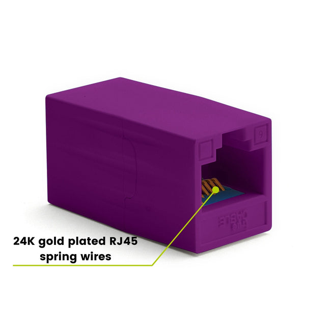 Cat6 Inline Coupler | Unshielded | Purple | 2pc | 24K gold plated spring wires