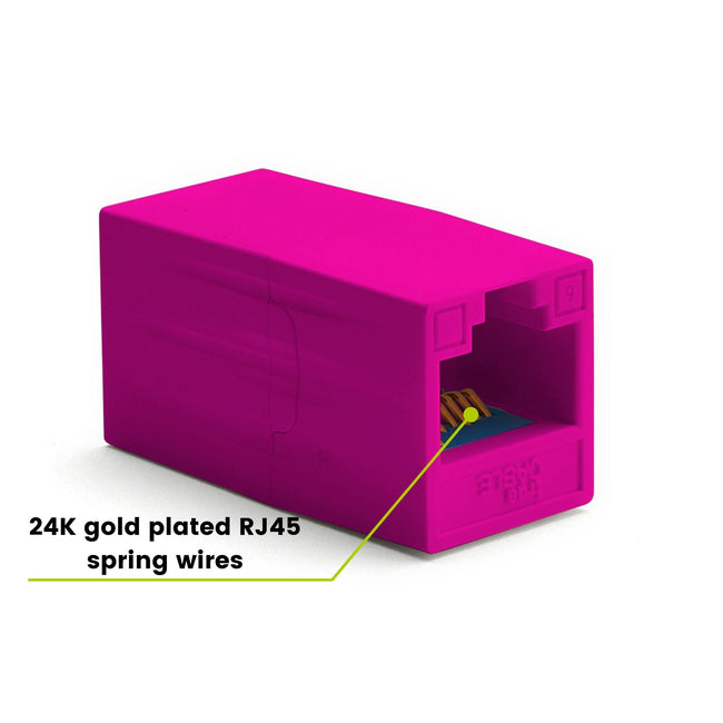 Cat6 Inline Coupler | Unshielded | Pink | 12pc | 24K gold plated spring wires