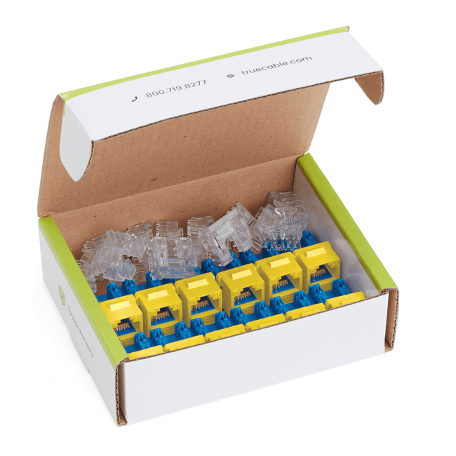 Cat6 Punch Down Keystone Jack | Unshielded | 12pc | Box Contents | Yellow
