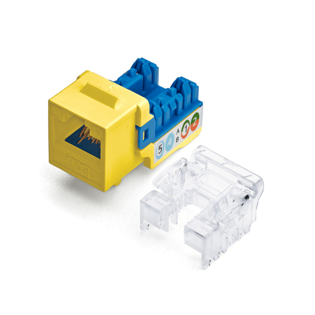 Cat6 Punch Down Keystone Jack | Unshielded | 12pc | Front | Yellow
