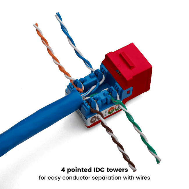 Cat6 Punch Down Keystone Jack | Unshielded | 12pc | IDC Towers | Red