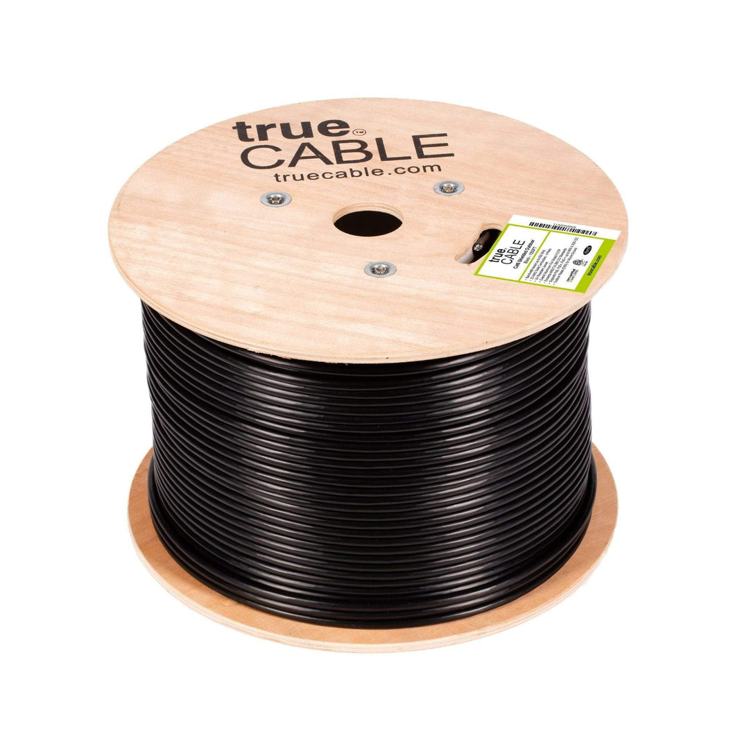 Cat6 Shielded Outdoor Cable Black 1000ft trueCABLE Reel Top