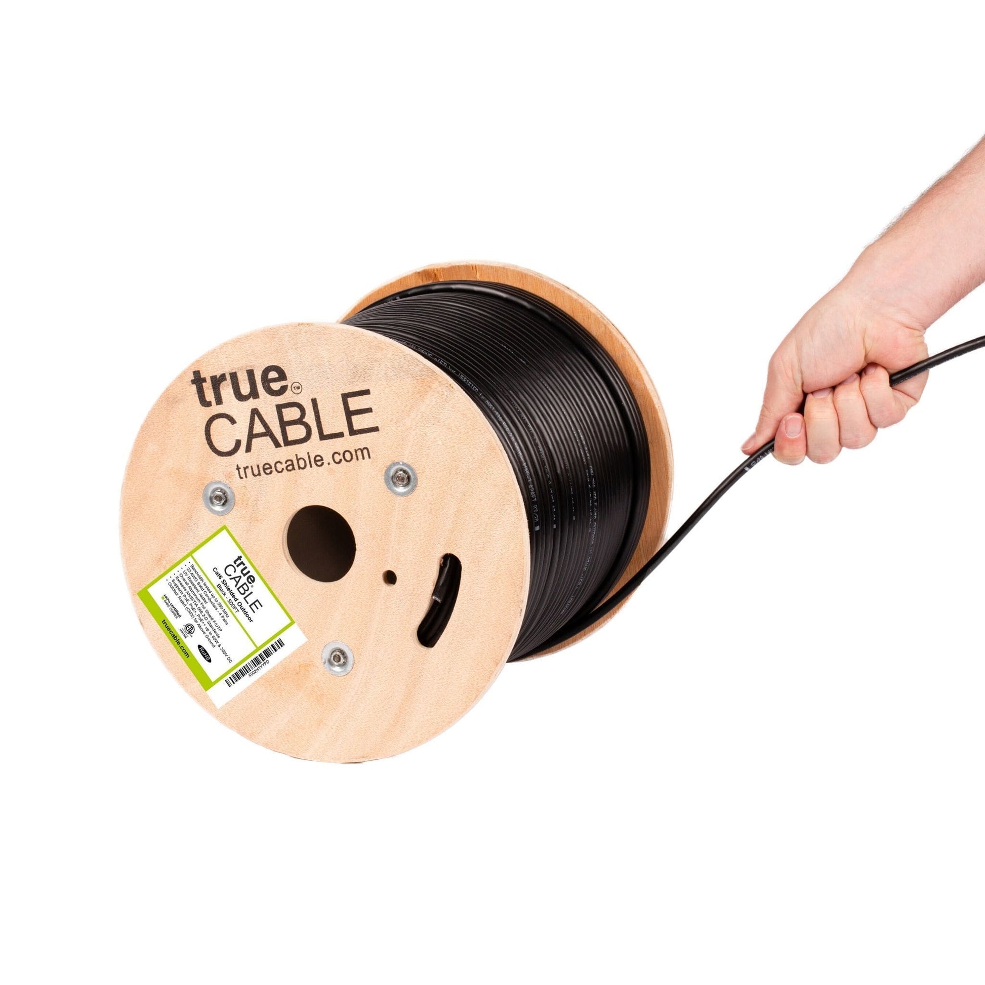 Cat6 Shielded Outdoor Cable Black 500ft trueCABLE Hand Pulling