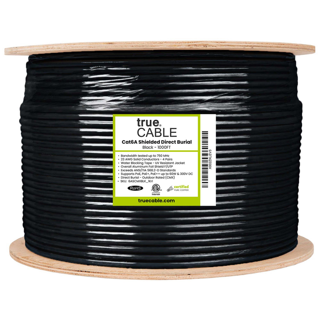 Cat6a direct burial shielded, reel wrapped, 1000ft black