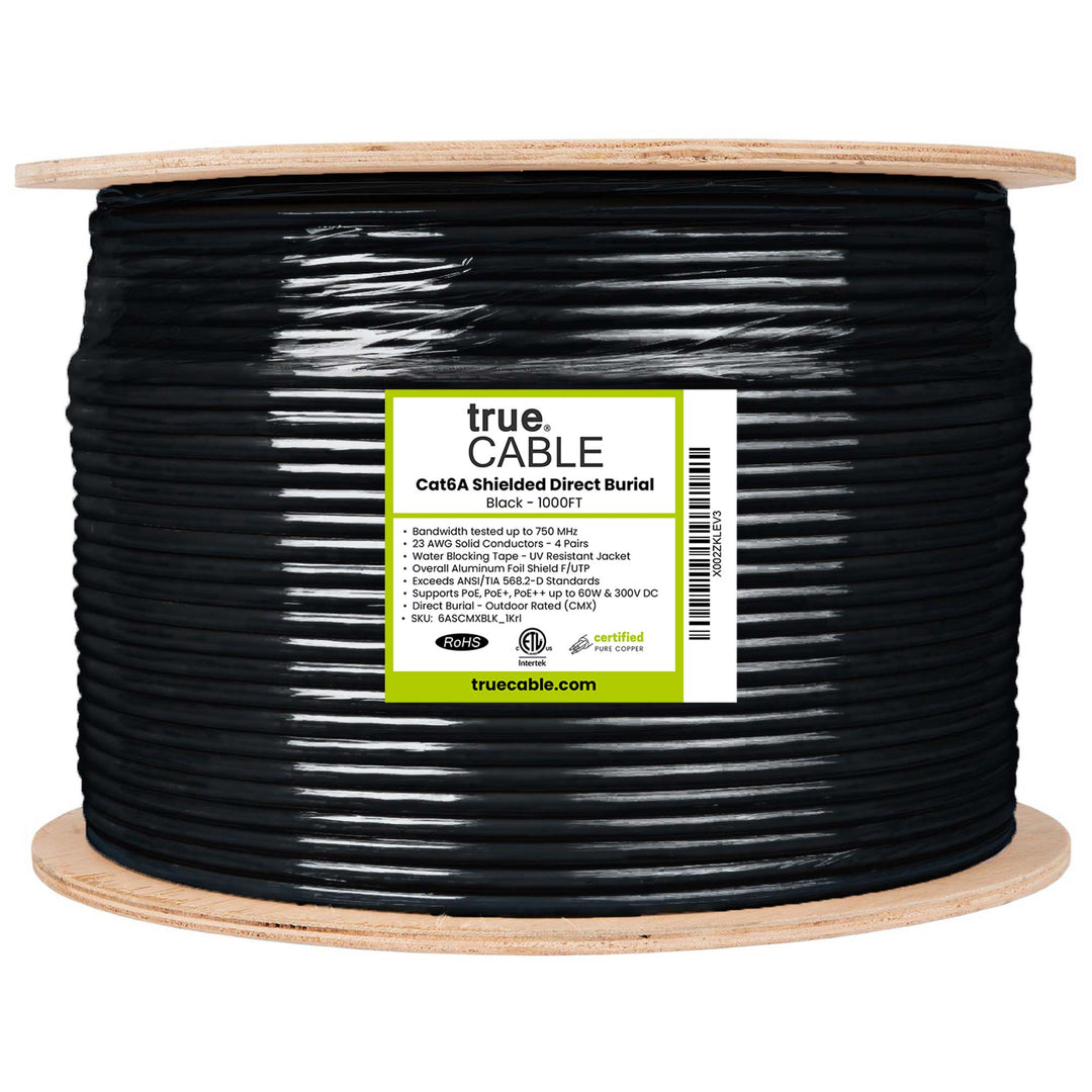Cat6a direct burial shielded, reel wrapped, 1000ft black