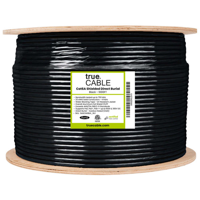 Cat6a direct burial shielded, reel wrapped, 1000ft black