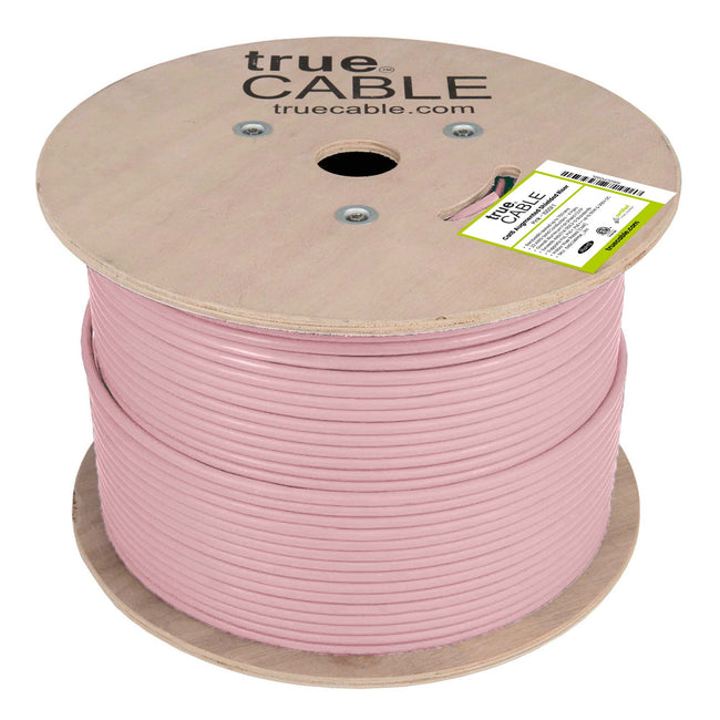 Cat6a Shielded Riser Ethernet Cable Pink 1000ft trueCABLE side of reel