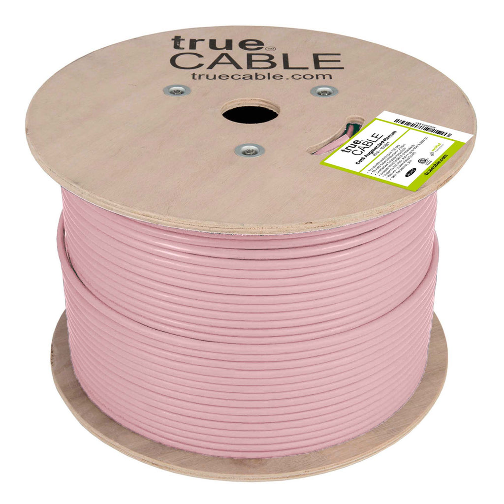 Cat6A Plenum Ethernet Cable Pink 1000ft trueCABLE Reel No Wrap