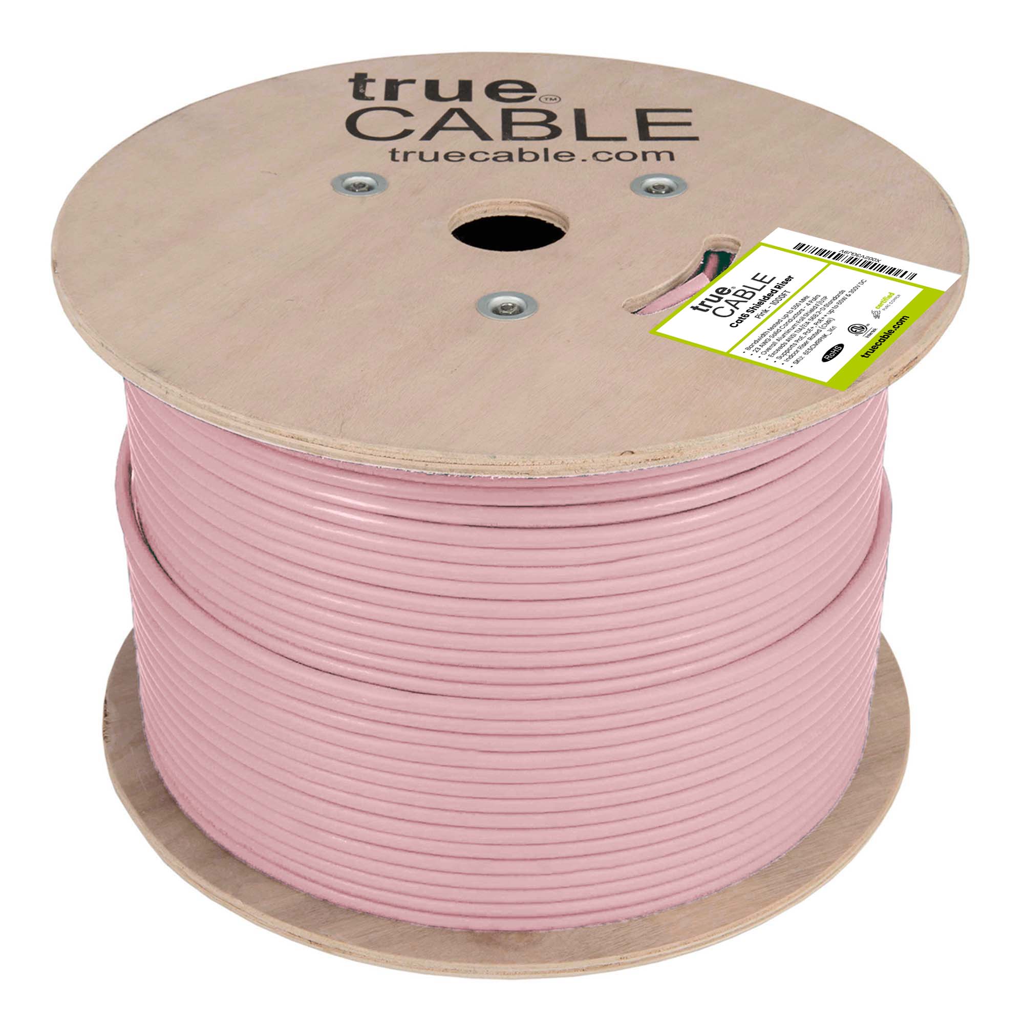 Cat6 Riser Shielded Cable, pink, 1000ft, Reel, reel unwrapped