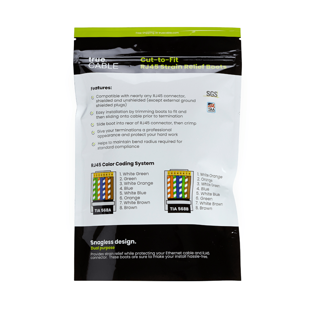 Cut-to-Fit RJ45 Strain Relief Boot | Small | 100pc | Back of Packaging