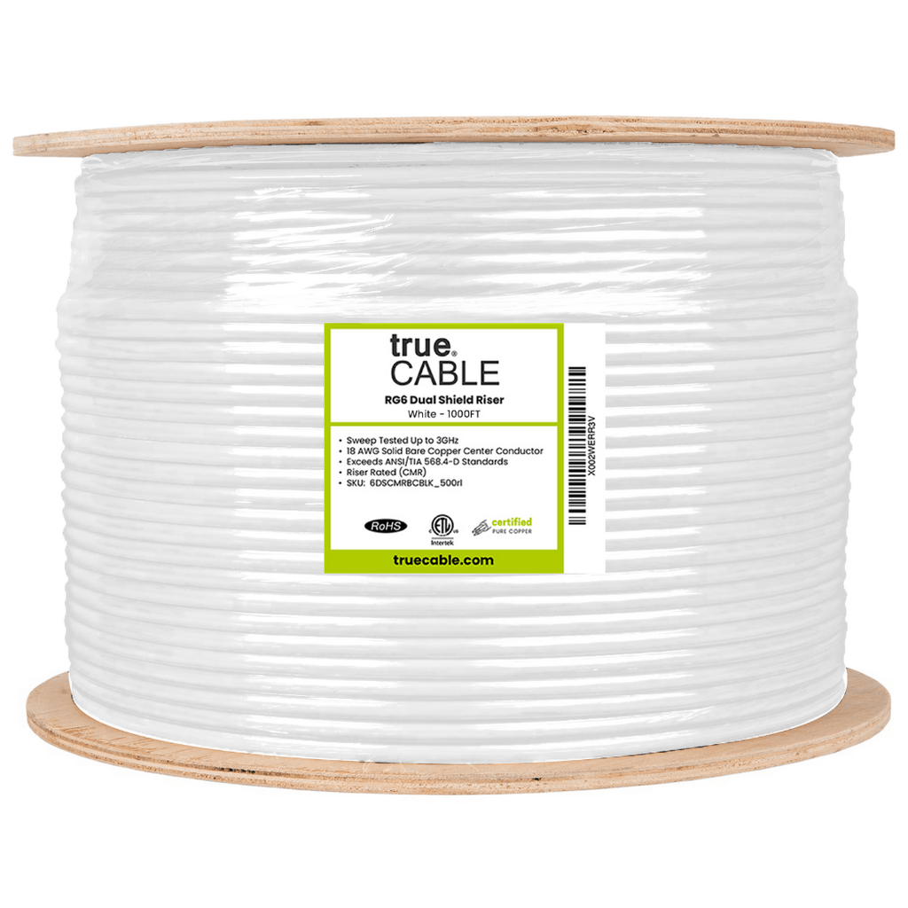 RG6 dual shield coax Riser white 1000ft