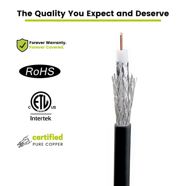 RG6 dual shield coax Riser black 500ft