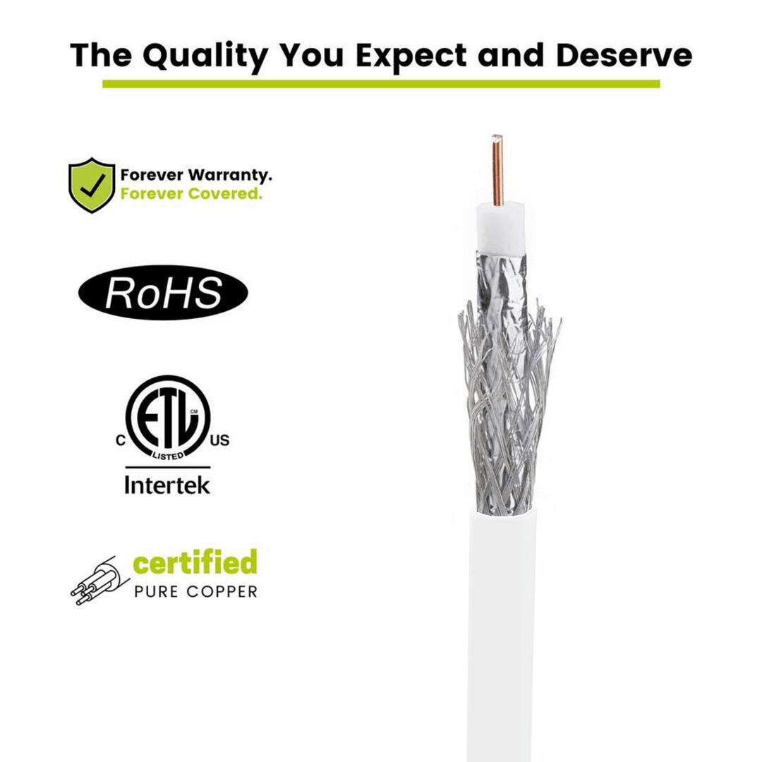 RG6 dual shield coax Riser white 500ft