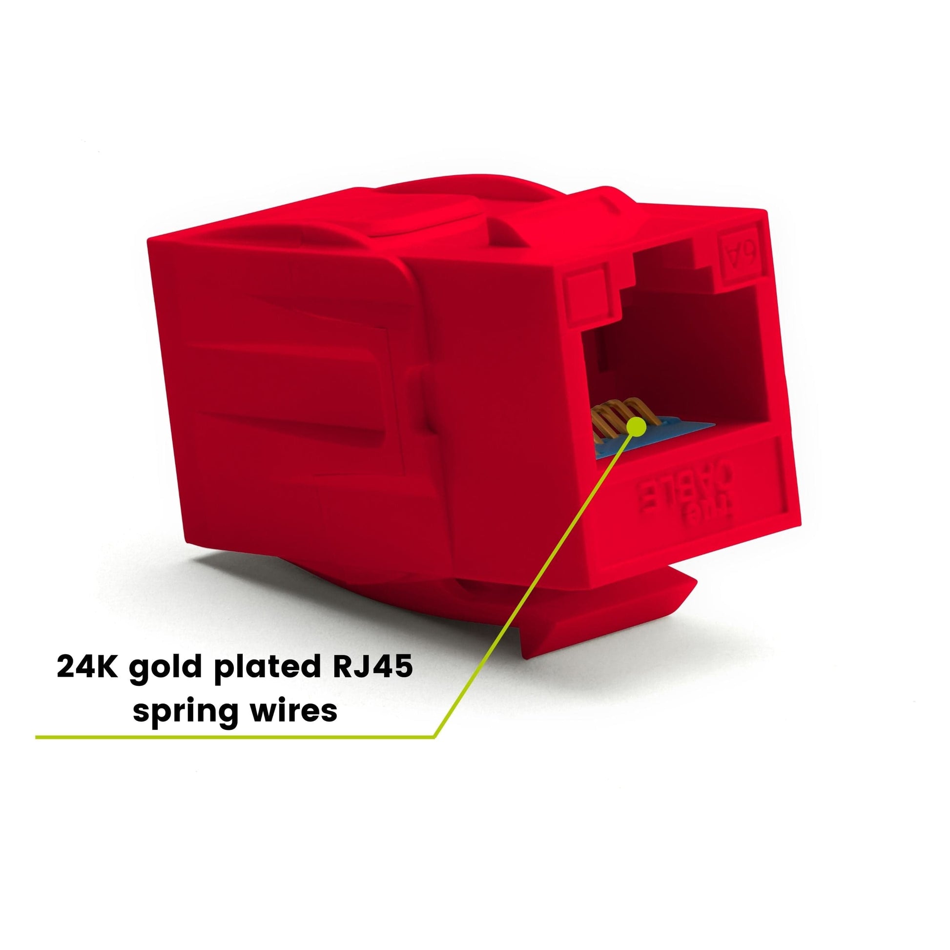 Cat6A Keystone Jack Couplers | Unshielded | 2 Piece | Red | 24K gold plated spring wires