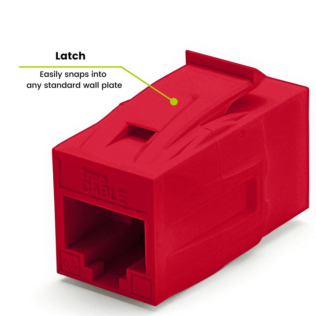 Cat6A Keystone Jack Couplers | Unshielded | 2 Piece | Red | latch