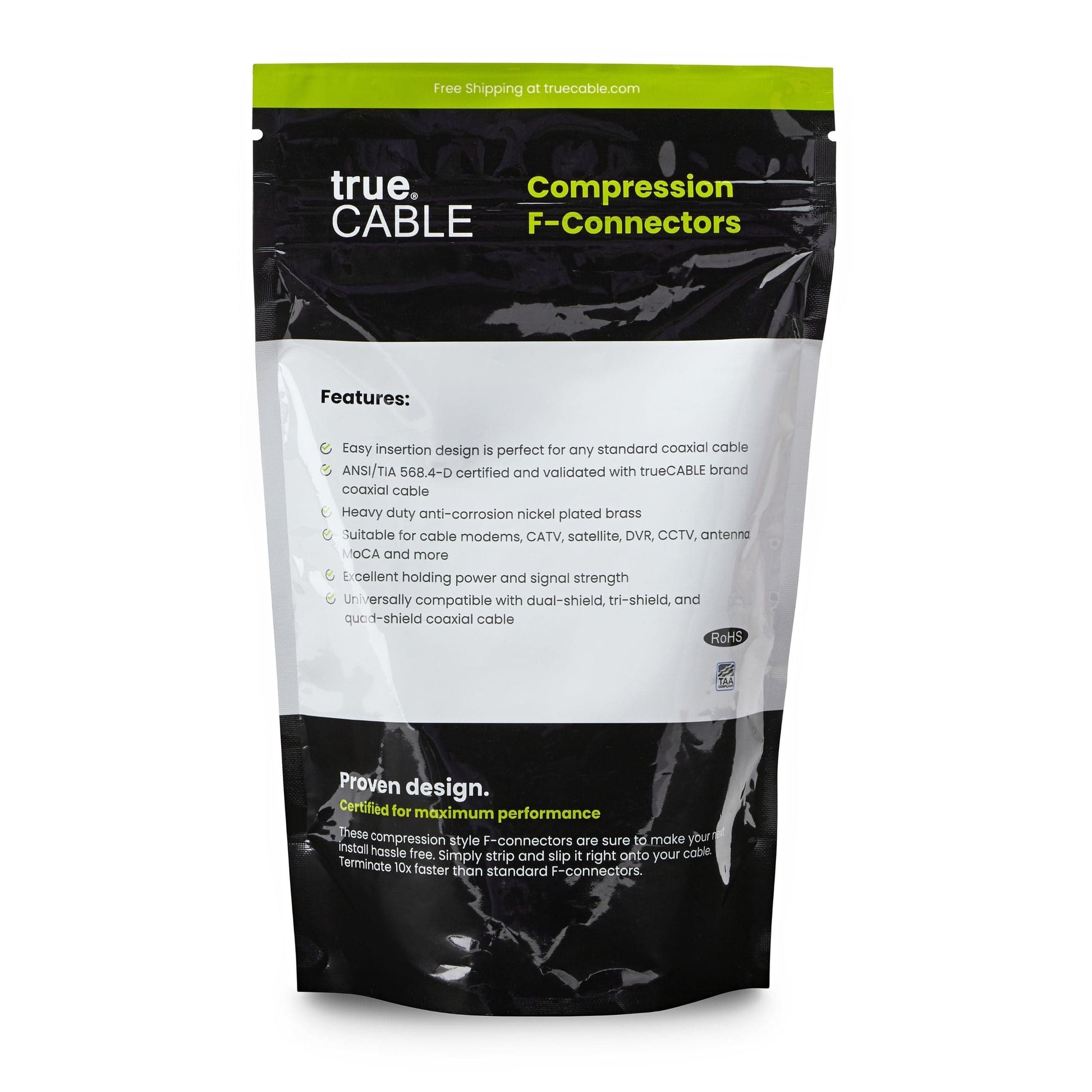 RG6 f connector, back of bag, 50 piece