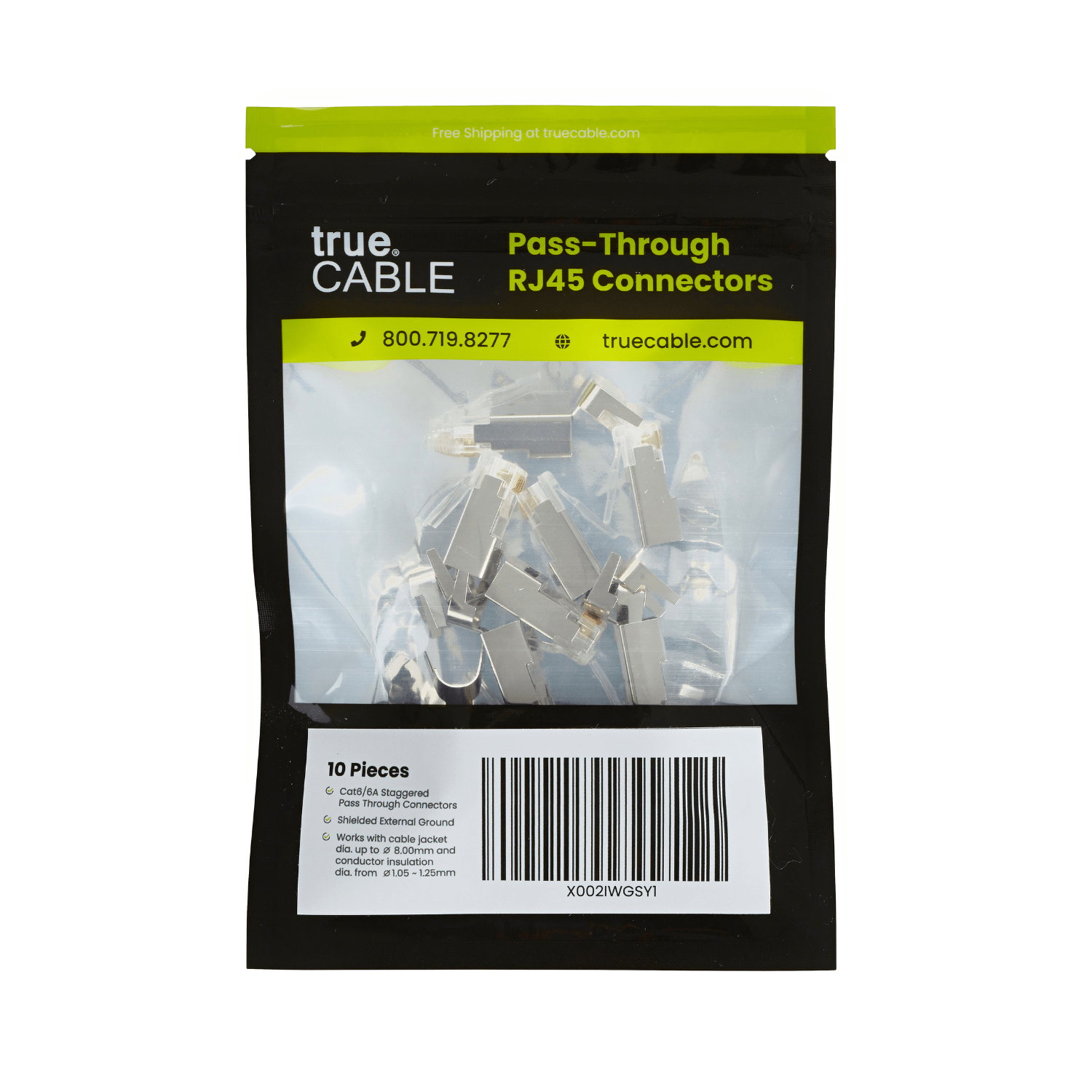 Cat6-6A Pass Through RJ45 Connectors | Shielded | 10pc | packaging