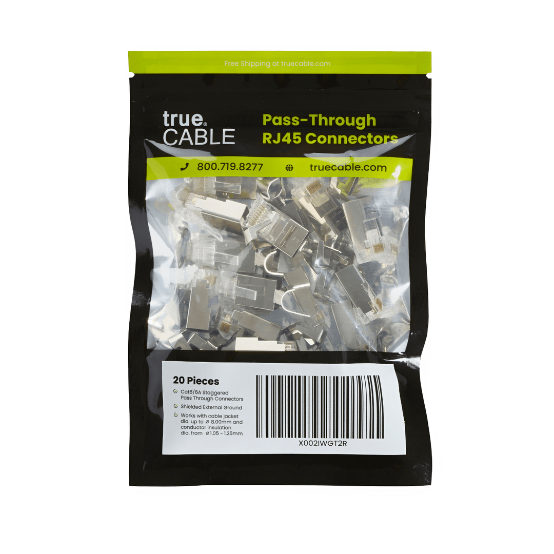 Cat6-6A Pass Through RJ45 Connectors | Shielded | 20pc | packaging