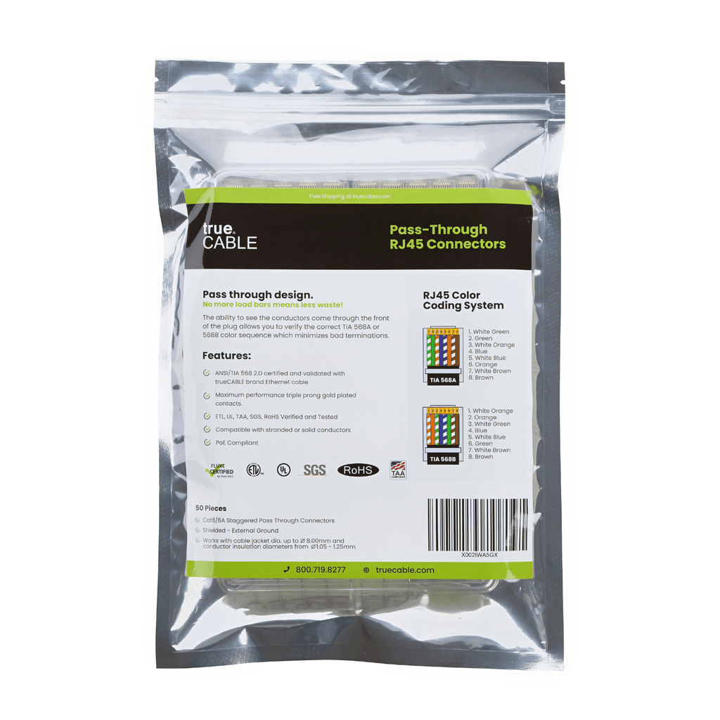 Cat6-6A Pass Through RJ45 Connectors | Shielded | 50pc | Packaging